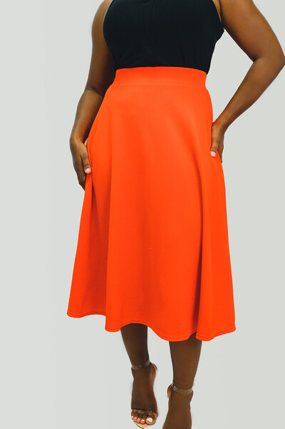 Midi Flare Orange Skirt: $64.99